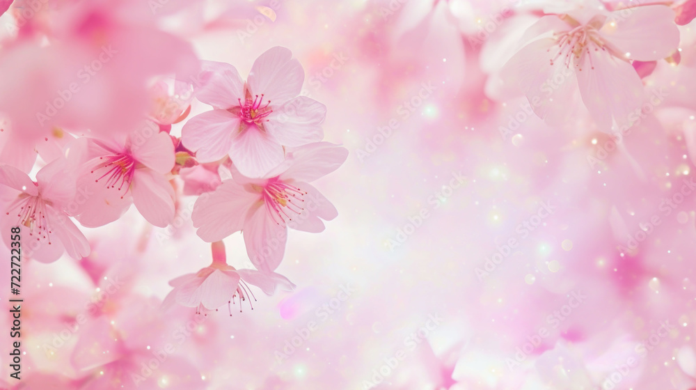  a bunch of pink flowers that are on a pink and white background with a blurry light in the background.