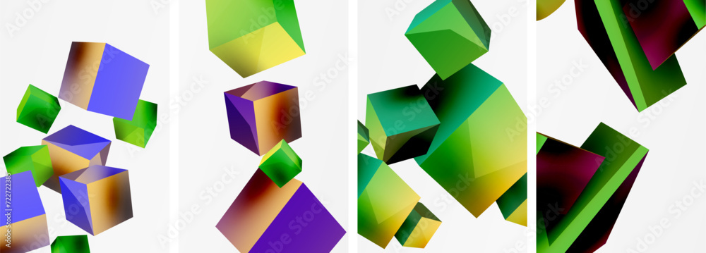 Composition of 3d cubes and other geometric elements background design for wallpaper, business card, cover, poster, banner, brochure, header, website