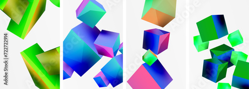 Composition of 3d cubes and other geometric elements background design for wallpaper, business card, cover, poster, banner, brochure, header, website