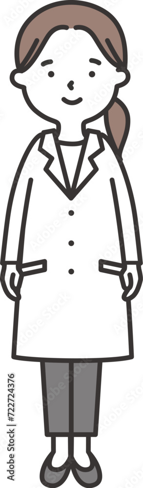 ほほえむ白衣を着た女性の全身イラスト ほほえむ白衣を着た女性の全身イラスト