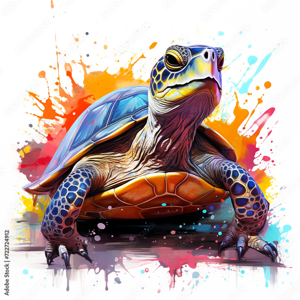 Colorful sea turtle drawing on a white background