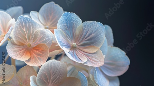  a close up of a bunch of flowers with blue and pink petals in the middle of the petals, with a black background. © Olga