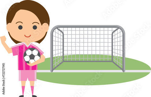 女子サッカー選手とゴールのイメージイラスト