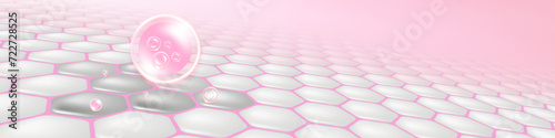 Hyaluronic acid hair and skin solutions ad. pink collagen serum drops into skin cells with cosmetic advertising background ready to use, illustration vector.