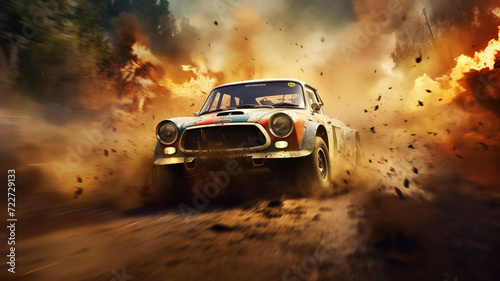  Capture the excitement of a motorsport rally with a blurred background that conveys the thrill of off-road racing.