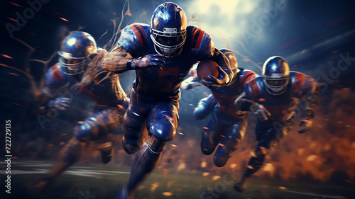 Craft a dynamic blurred background for a football game, highlighting the players in motion during a decisive play.