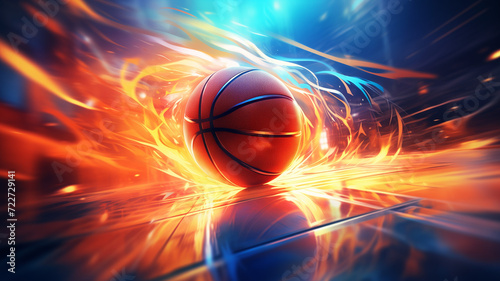 Design a blurred background for a basketball game, emphasizing the fast-paced movements and energy on the court. © Teerasak