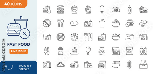 Fast food Line Editable Icons set. Editable stroke. Vector illustration	