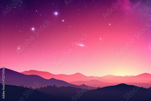 Romantic background with sunset and mountains in pink tones