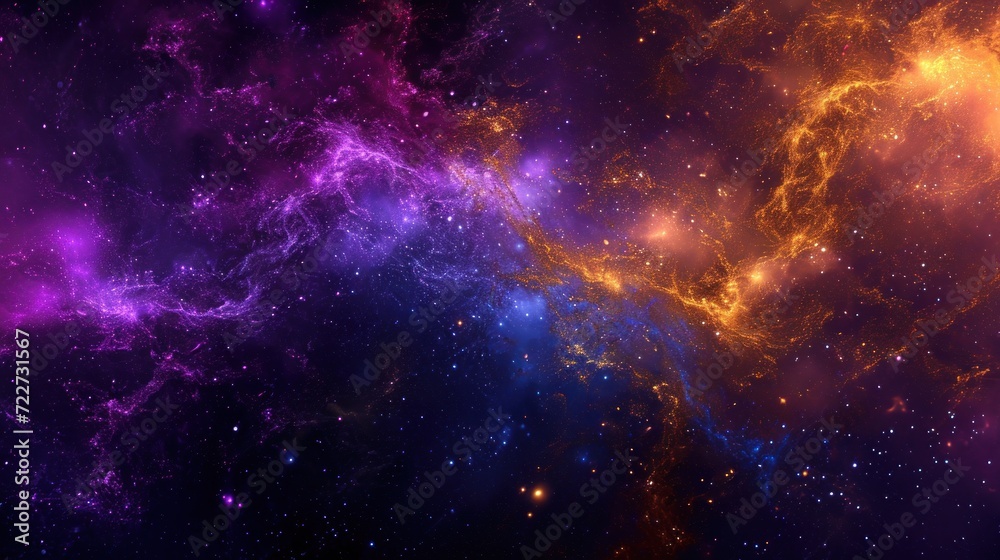  a space filled with lots of stars and a bright purple and yellow star in the center of the picture is the center of the image.