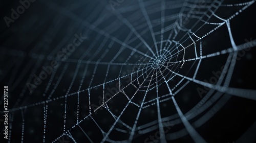  a close up of a spider's web on a black background with a blurry image of a spider's web.