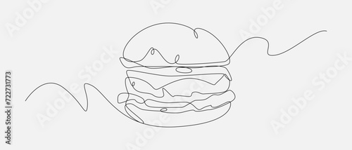 burger with continuous one line drawing style. editable stroke. vector illustration.