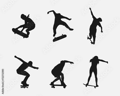 silhouette set of skateboarder. sport, skateboard. vector illustration.