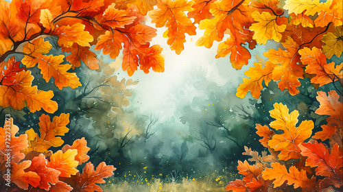 Oak Leaves Autumn s Embrace Majestic in a Tranquil Forest Setting  Generative Ai