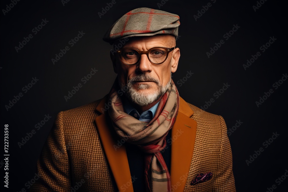 Portrait of an old man in a beret and glasses. Portrait of an old man in a beret and glasses.