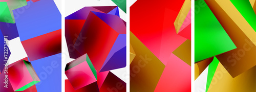 Flying 3d shapes, cubes and other geometric elements background design for wallpaper, business card, cover, poster, banner, brochure, header, website