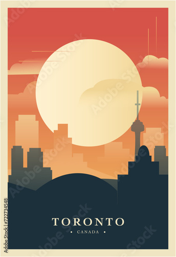 Toronto city brutalism poster with abstract skyline, cityscape retro vector illustration. Canada, Ontario province travel front cover, brochure, flyer, leaflet, business presentation template image