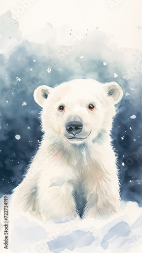 snowing winter polar bear watercolor children's book illustration © Michael