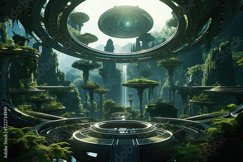 A lush jungle intertwined with futuristic cybernet generative ai