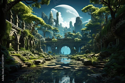 A lush jungle intertwined with futuristic cybernet generative ai