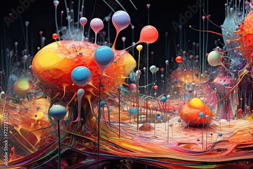 A microscopic view of a surreal technicolor world generative ai