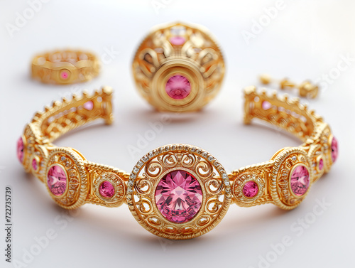 Gold jewelry with pink gemstones