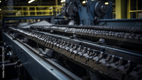 An old conveyor belt at an abandoned factory. Bankruptcy, production crisis.