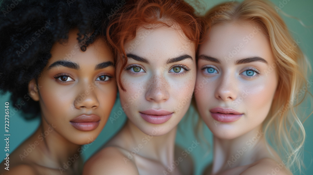 portrait of tree women looking into camera, group of diverse women, International woman day concept portrait of tree women looking into camera, group of diverse women, International woman day concept