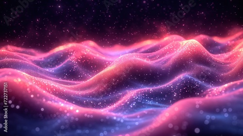  a computer generated image of a wave in a space filled with stars and a star filled sky in the background.