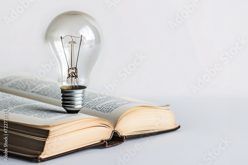 bulb on book on white background
