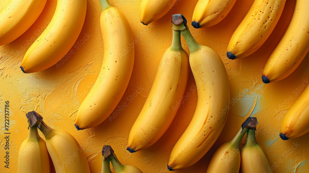 Fresh Organic Bananas Arranged on Artistic Yellow Surface