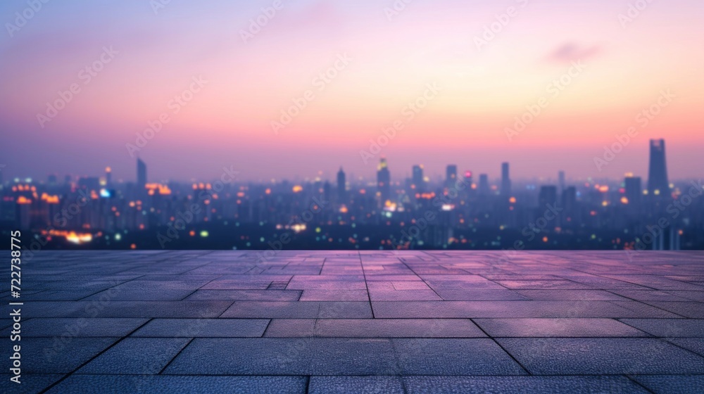 photograph of empty concrete floors blur city skyline at sunset panoramic view. telephoto lens natural lighting --ar 16:9 --v 6 Job ID: dc860a1d-5b32-4847-8eec-e82a47916554