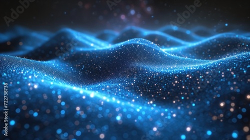  a computer generated image of a wave in the night sky with stars in the foreground and a blurry image of a wave in the background. © Olga
