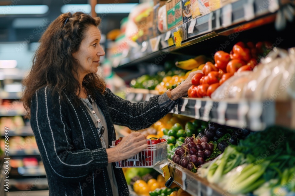 Saleswoman helps customers sort at supermarket