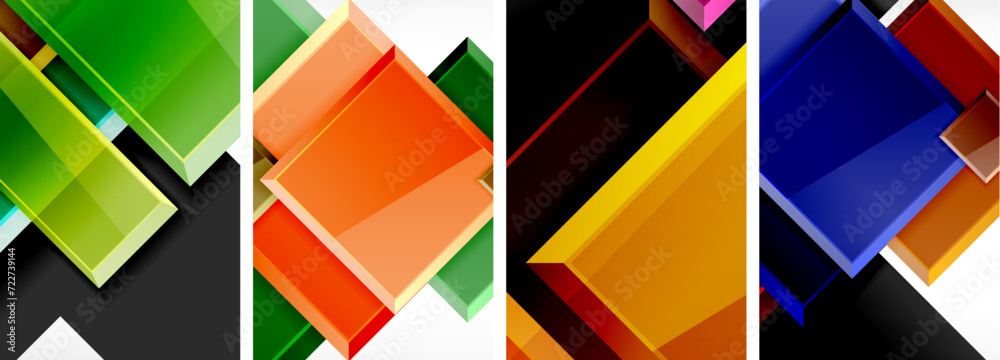 Color glass glossy square composition poster set for wallpaper, business card, cover, poster, banner, brochure, header, website