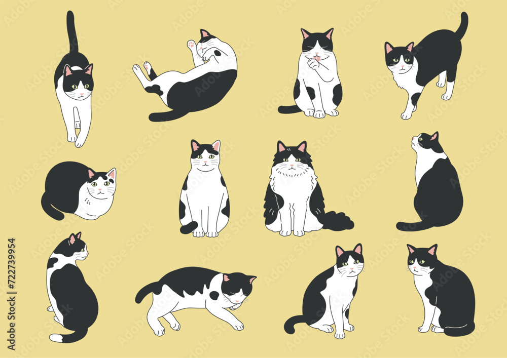 シンプルでかわいい猫のイラストセット シンプルでかわいい猫のイラストセット