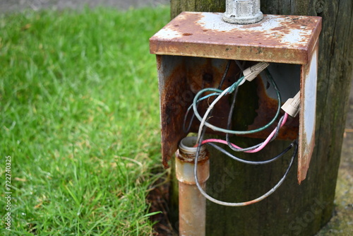 Outdoor electrical junction box to park lighting. photo