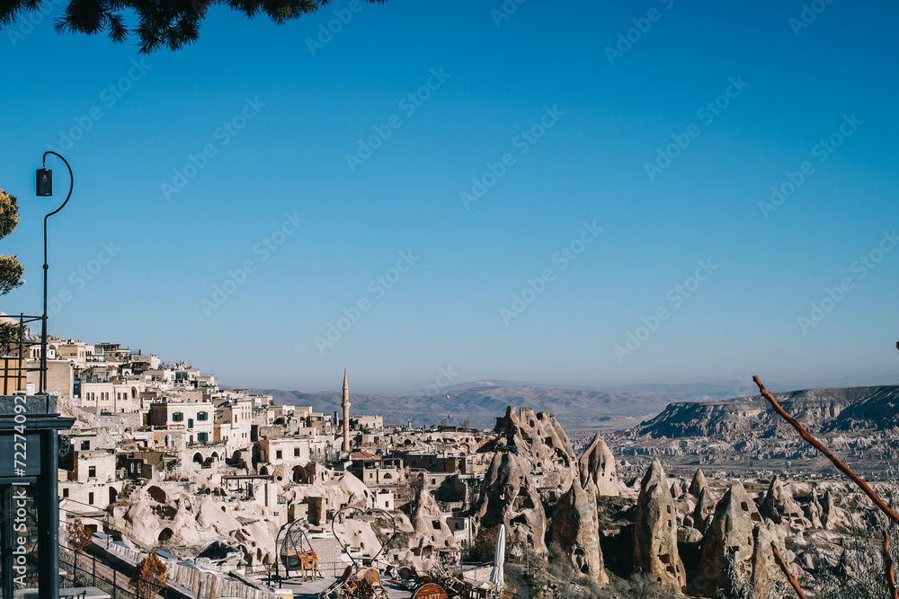 Panoramic view of Uchisar Castle in Cappadocia, Nevsehir, Turkey.