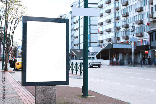 Blank white billboard for mockup on the sidewalk