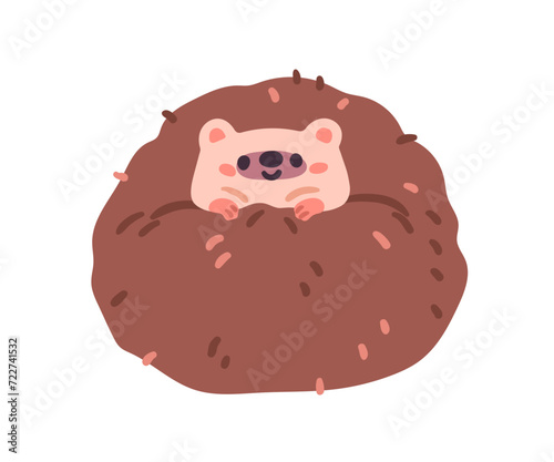 Cute hedgehog curled up. Funny forest animal. Kawaii adorable lazy character ...