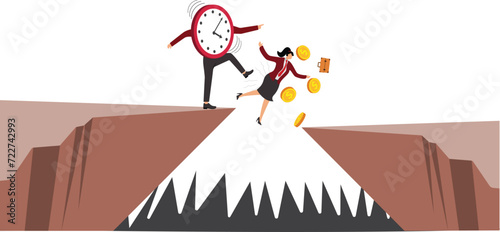 Time is up, Hitting, Illustration, Physical Injury, Humor, Knocking, Businesswoman