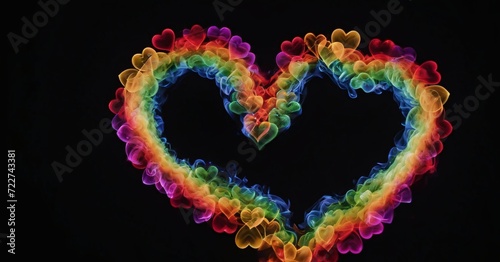 Rainbow smoky hearts on black background.