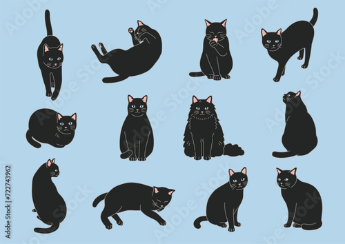 シンプルでかわいい黒猫のイラストセット