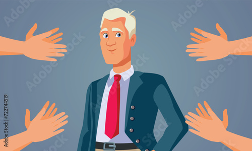 People Applauding a Caucasian Successful Man Vector Cartoon illustration. Team appreciating their leader in privileged management position 
