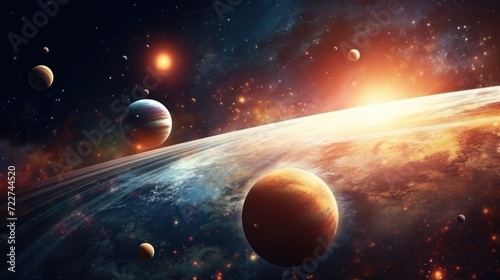 Solar system on galaxy. Universe galaxy space planets. Generative AI. photo