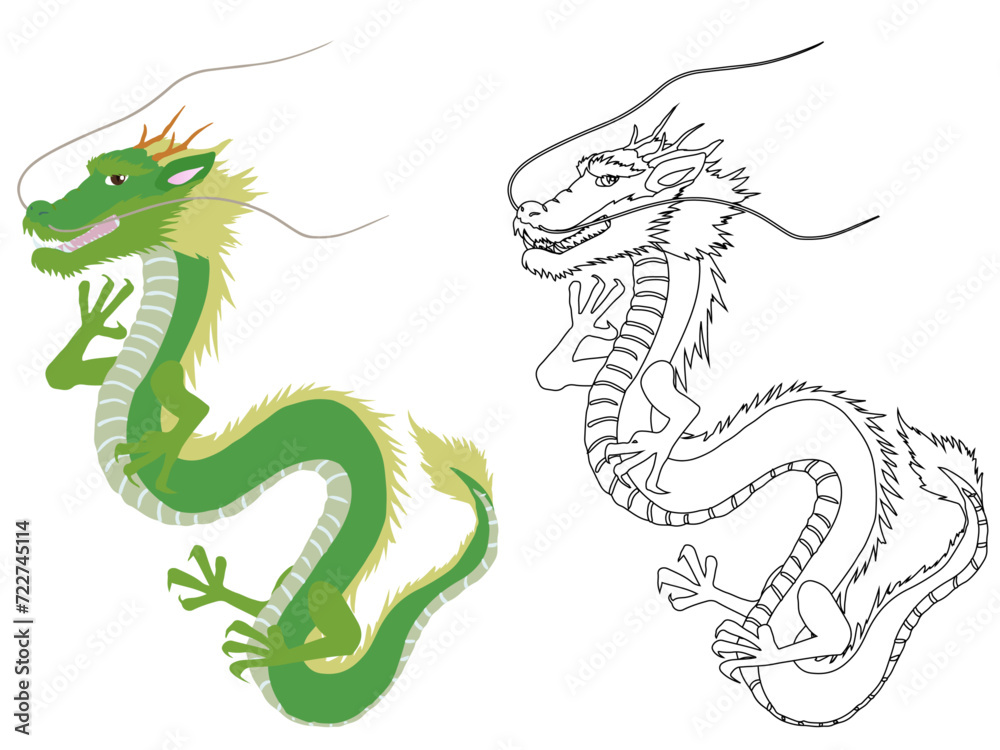 Obraz premium 龍のイラストと線画のセット