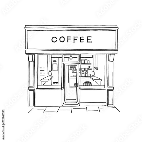 Coffee shop Sketch Cafe restaurant building Hand drawn Illustration vector line art 