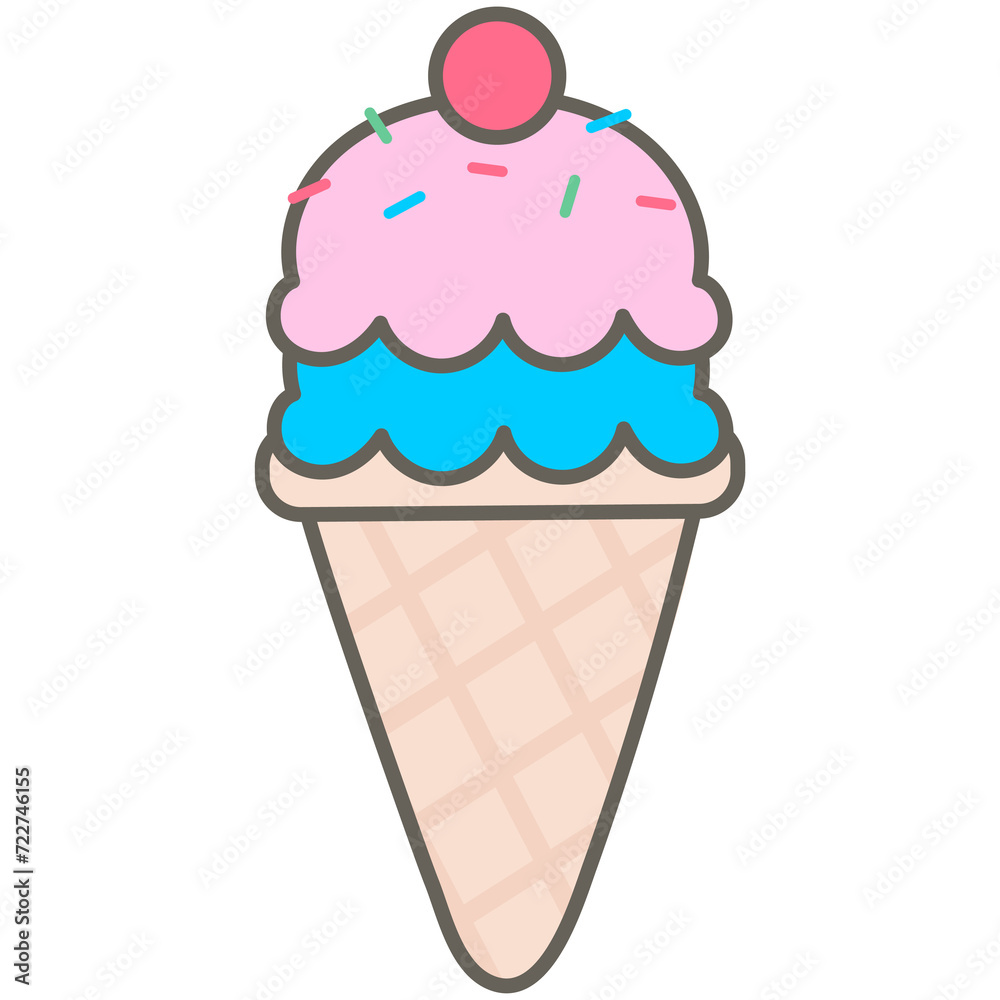 summer vibes cute double scoop ice cream with colorful sprinkle and cherry summer vibes cute double scoop ice cream with colorful sprinkle and cherry