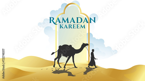 BACKGROUND RAMADHAN KAREEM AND CAMEL IN THE DESERT ILLUSTRATION 02