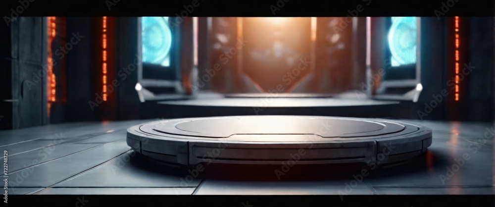 Obraz premium futuristic portal science fiction podium pedestal platform modern empty cyberpunk podium mockup space background